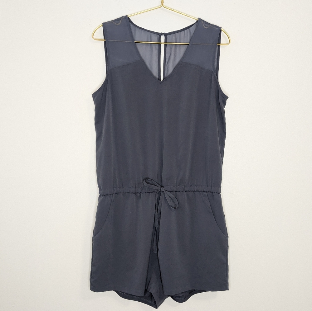 Banana Republic Size 8 Gray-ish Blue Sheer Strap Tank Top Romper w/ 2" Inseam